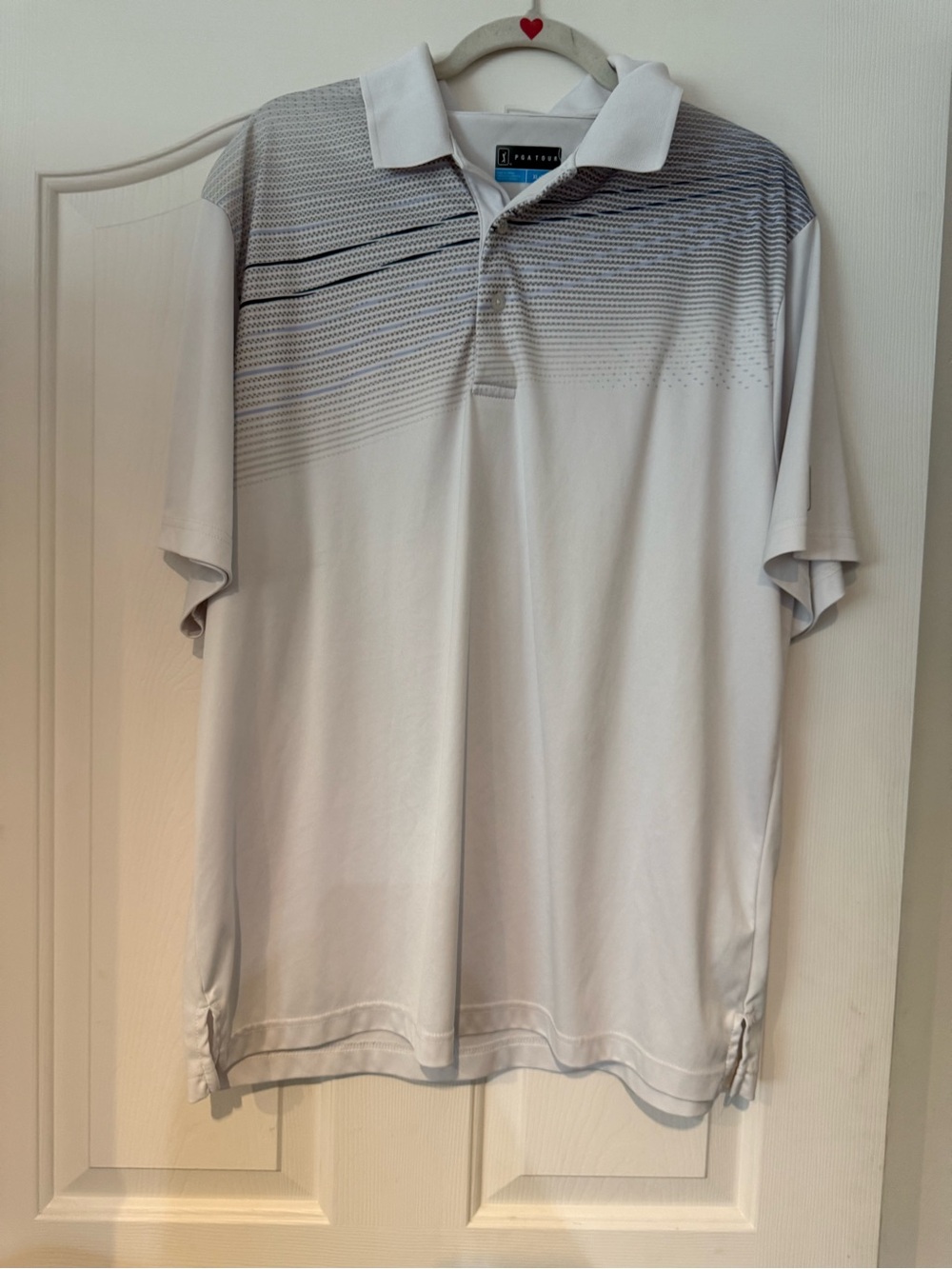 PGA Tour White Polo with Gray Dotted Gradient
